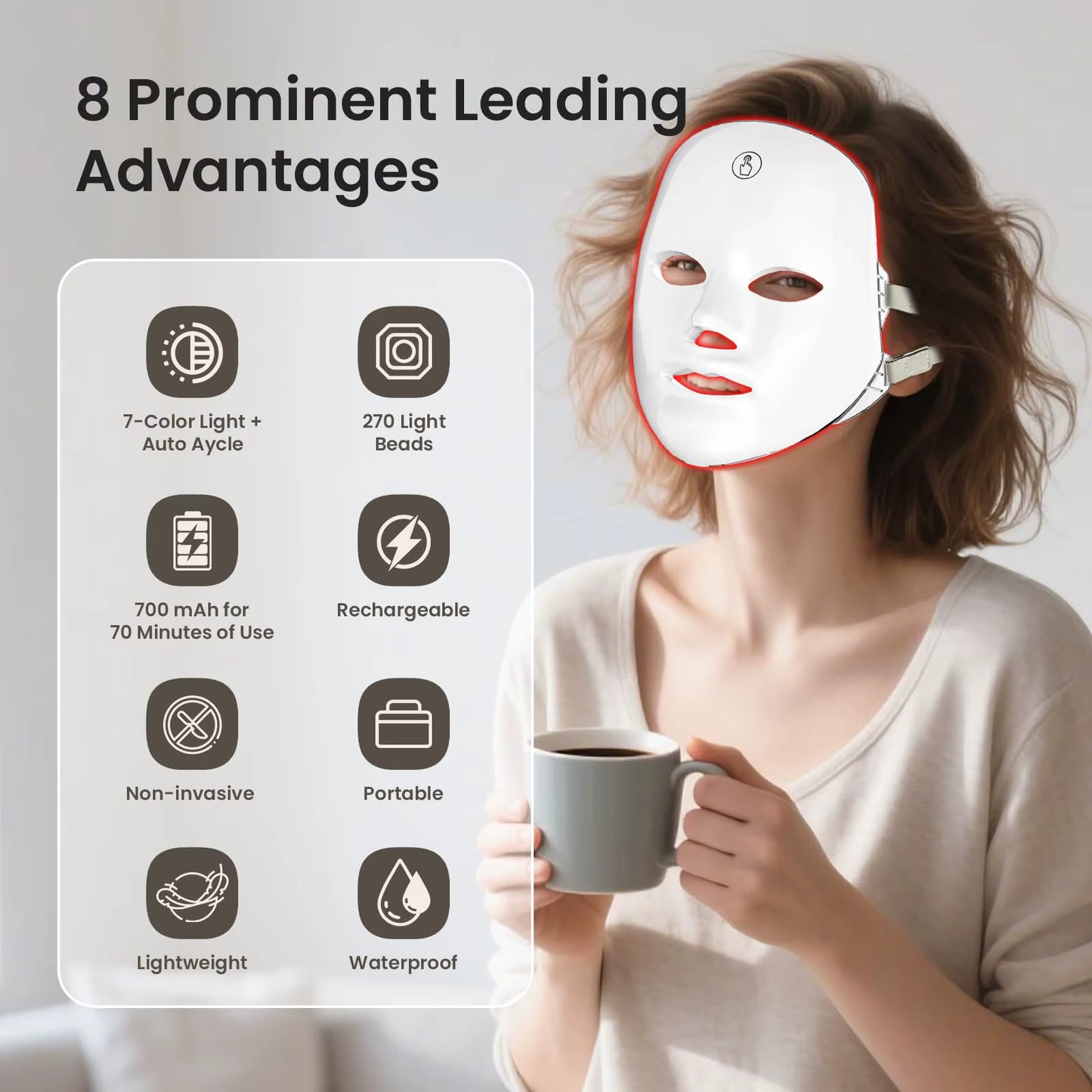 Red Light Mask for Face, 7-1 Colors Red Light Face Mask, Facial Skincare at Home, Cordless, Portable and Rechargeable